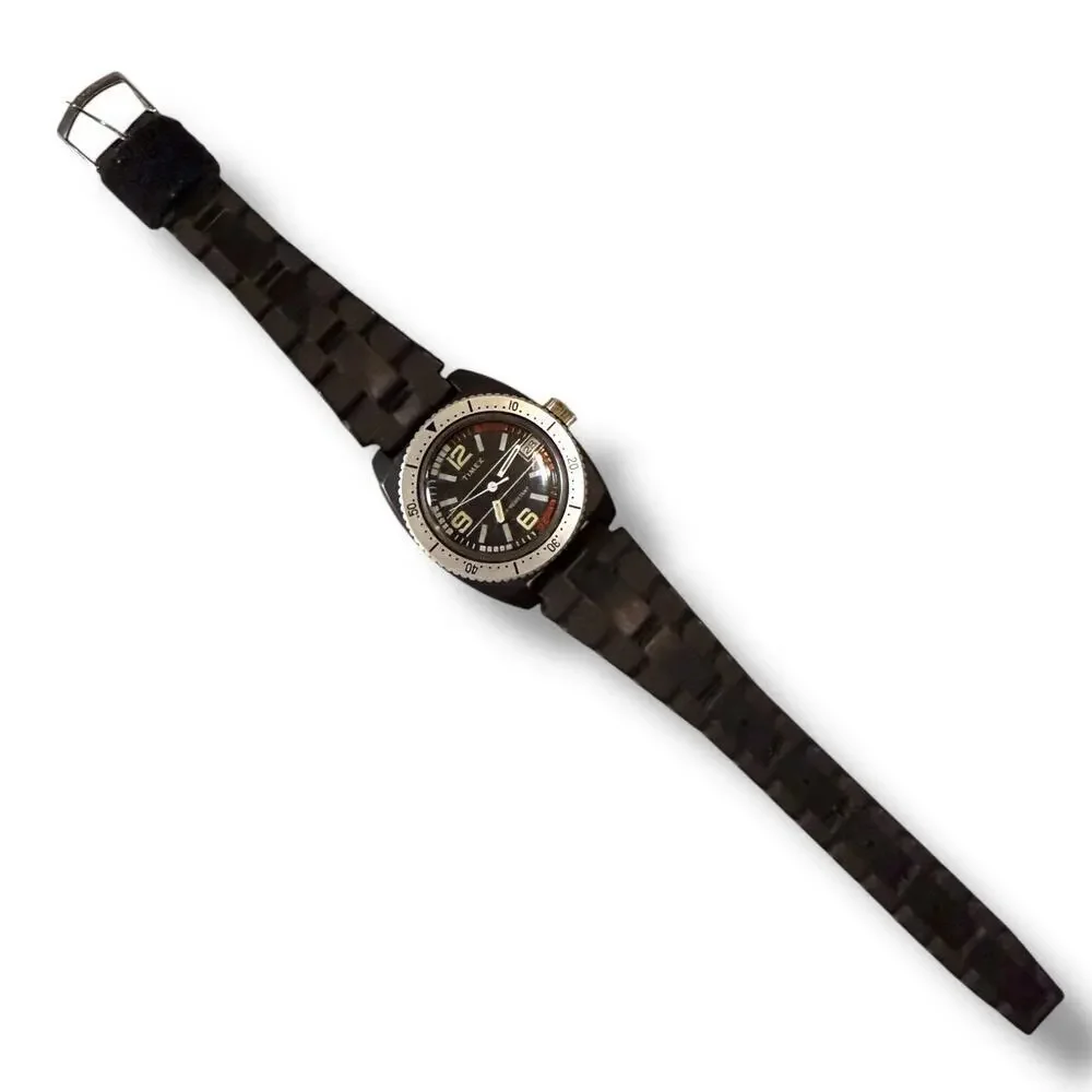 VTG Timex Dive Watch Womens Black Multi-Direction Bezel Manual Wind 31mm RUNS